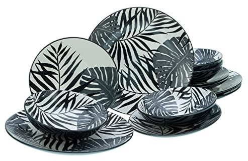 CreaTable, 25861, Serie TROPICANA, 12-teiliges Geschirrset für 4 Personen, Teller Set aus Steinzeug, spülmaschinen- und mikrowellengeeignet, Qualitätsproduktion