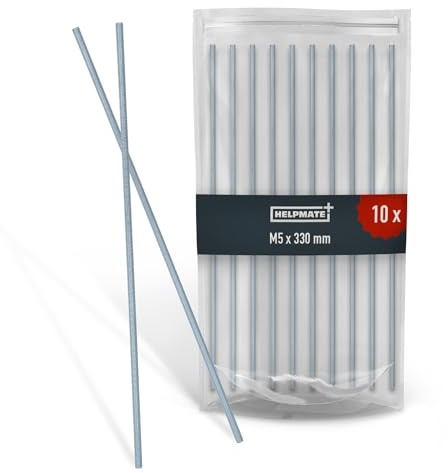 HELPMATE – Gewindestange M5 x 330 mm aus verzinktem Stahl – 10 Stück Gewindestab mit metrischem Vollgewinde – Gewindestift mit Festigkeitsklasse 4.8, DIN 976 | Mit metrischem Vollgewinde – Gewindestab nach DIN 976 – Festigkeitsklasse 4.8 – Gewindestift für Bau, Garten, DIY, Modellbau