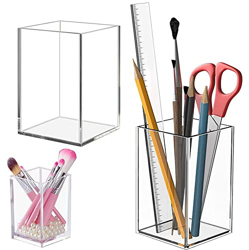Klarer Acryl Stifthalter, 2 Stücke Klarer Bleistifthalter, Quadratischer Transparent Stifthalter, Clear Open Cup, Stiftehalter Transparent Plastik, Schreibtisch für Büro, Schule, Haushaltsbedarf