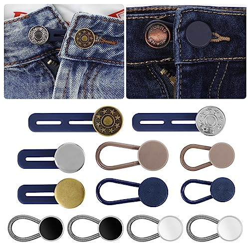 12 extensores de botón para jeans, extensor de botón de cintura para pantalones, extensores de cintura para jeans, cuellos y puños, botones de metal, botones extensibles sin costuras para mujeres y