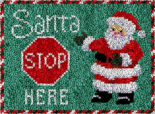 Numptain Latch Hook Kits for Adults,DIY Rug Kits Carpet Embroidery Sofa Cushion Santa Stop Here Pattern Color Printed Canvas,Beginners Handmade Needlework Crafts Home Decoration,20.5x15
