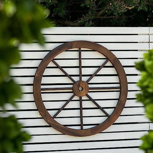 Woodside Decorative Wooden Wheel, Outdoor Rustic/Vintage Ornamental Wagon Wheel, Garden Ornament