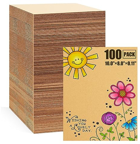 QLOUNI 100 Pack Corrugated Cardboard Sheets 8x10 Inch, 1/8 Thickened, Flat Cardboard Pads for Packaging, Mailing, Shipping, Crafts - B-Flute, Brown