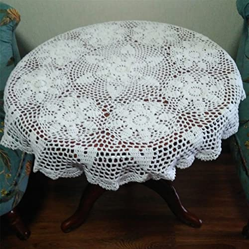 FLYIFE Manteles Algodón Redondo Girasol Blanco Hecho a Mano Mantel de Encaje de Ganchillo Tapete Tapete para Mesa de Buffet, Cena Festiva, Fiestas, Bodas Baby Showers Decoraciones/Beige/Diameter 100