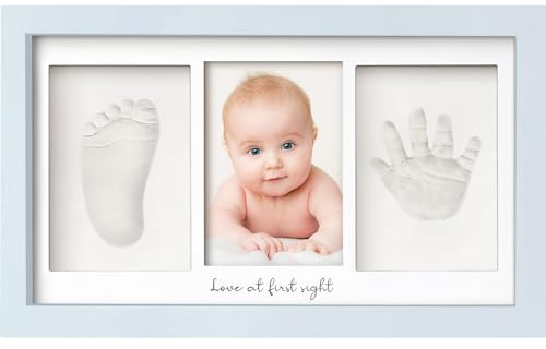 Handavtryck och fotavtryck för bebisar – gipsavtryck, babyhand och fot för nyfödda – handavtryck, baby bildram – fotavtryck, baby gipsavtryck set – babyshower, baby, avtrycksset (Mist Blue)