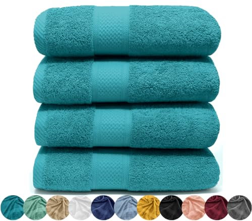 LEBENGOOD Set 4 Asciugamani da Bagno e Viso 4 Pezzi Morbidi Assorbenti Resistenti 50x90 cm 100% Cotone Spugna Americana Premium di Lusso Certificato OEKO-TEX®