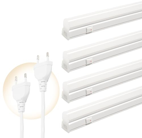 Qsmile LED Lichtleiste 115 cm, 4er-set 18W T5 2200lm 4000K Unterbauleuchte küche LED, Super Hell Erweiterbar Led beleuchtung Mit Schalter Mit Europastecker Unterschrankleuchten Garagenleuchten