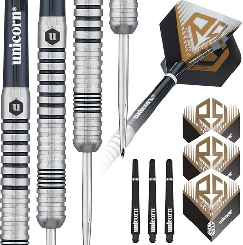 Unicorn Dart-Set | Ross Smudger Smith | 80% natürliche Wolfram-Barrels mit lasergeätztem Logo, Stahlspitze