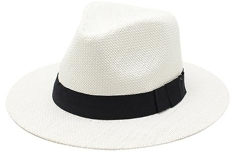 Chapeau d'été décontracté en paille de papier pour hommes Panama Trilby Jazz Chapeau d'extérieur Casquette de plage, blanc, taille unique