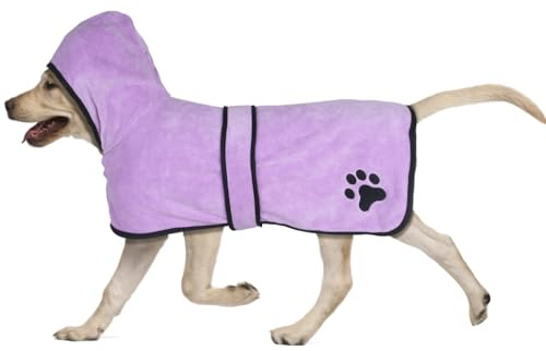 COMFPET Hundebademantel mit Kapuze, Hundehandtuch, Saugfähiger Undehandtuch Hunde Bademantel zum Trocknen Nach dem Baden, Handtuch für Katzen und Hunde Aller Rassen, Größe S (Violet)
