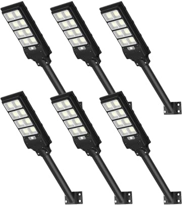 Sararoom 400W Lampione Solare Led Esterno con Telecomando, 50000 LM Luce Stradale a LED con Sensore di Movimento, 6500K IP65 Impermeabile Faretto, Faro Pannello Solari per Giardino Cortile Garage,6pc