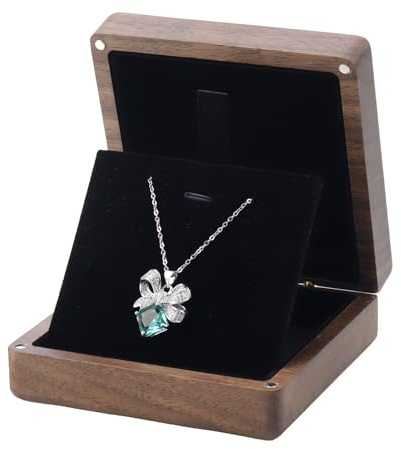 KUMGROT Boîte cadeau en bois de noyer pour collier, pendentif, boîte cadeau pour colliers, mariage, demande en mariage, boîte cadeau romantique avec support intérieur en velours doux