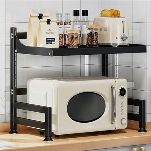 Dxcaicc Étagère de Four à Micro-Ondes, Support de Micro-Ondes réglable à 2 Niveaux, Organisateur de comptoir Haute capacité,de Four à Micro-Ondes pour Cuisine, Salon,Noir