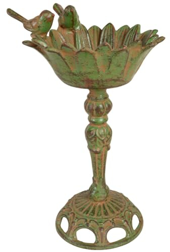 Vintage Vogeltränke Gusseisen Vogelbad zum Hinstellen - Gartendeko Vogelbecken grün winterfest für Balkon, Garten - Retro Deko Wasserstelle für Vögel stehend 20 cm Wildvogeltränke frostsicher