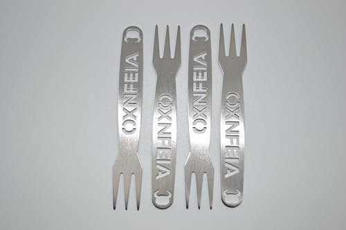 OXNFEIA® Chip Forks Set of 4 – Chip Forks Made of Stainless Steel Ideal for Chips, Sausage or Picnic – Fries Forks Reusable, Sustainable and Dishwasher Safe – with Wooden Box