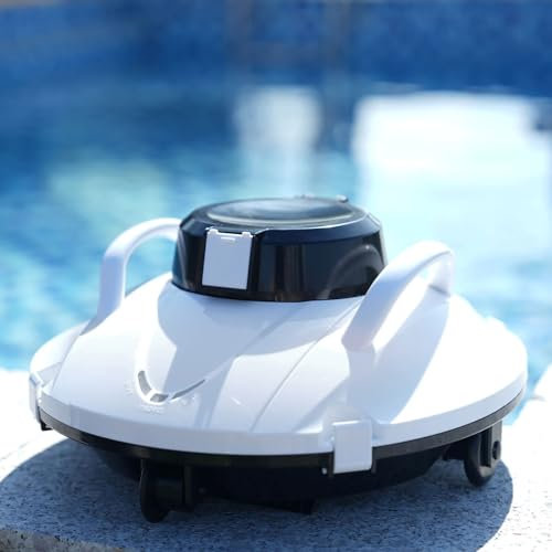 Robot Aspirapolvere Senza Fili, Robot Pulitore Automatico for Piscine, Batteria Ricaricabile da 5000 mAh, Parcheggio Autonomo, Aspirazione Potente, for Piscine Fuori Terra e Interrate Fino a 550 Ft