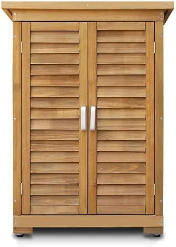 BLUEBRIT Wooden Outdoor Garden Shed Storage Cabinet Portable Natural Wood Finish Weatherproof Utility Storage for Tools, Shoes, Lawn Mower Perfect for Indoor and Outdoor Use (Medium)