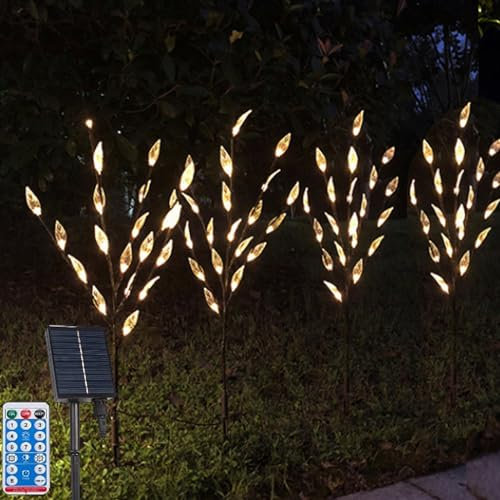 XRR Lampe Solaire Exterieur, 4 Pièces 16 LED lampes solaires feuilles pour jardin extérieur, 8 modes Lampes Solaires Leaves Étanche éclairage de jardin pour chemin, fête, cour(blanc chaud)