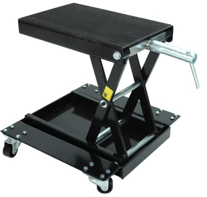 AAKSUS Cric élévateur à Ciseaux pour Moto, ATV, Large Pont, avec Chariot et vélos à manivelle, capacité de Poids de 1100lb, Support de Levage de réparation de Garage Noir