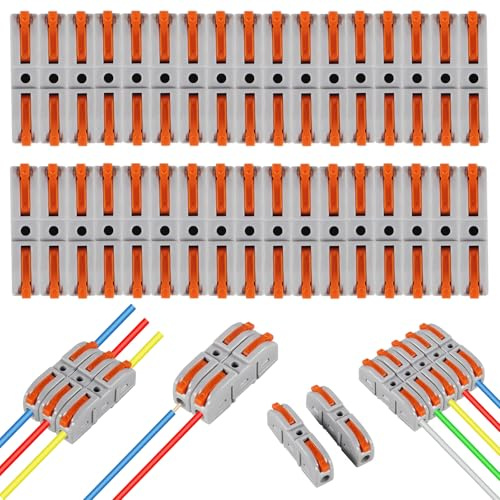 AITRIP 50PCS Conductor Compact Connectors Lever Wire Nuts, Electrical Connectors Wire Terminals for Quick Splicing into 2/3/4/5/6 Way Compact Conductor Cable Connectors 28-12 AWG SPL-1