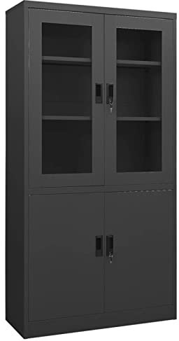 Homgoday Armoire de bureau en acier gris anthracite 90 x 40 x 180 cm, armoires métalliques Armoire de classement pratique avec portes coulissantes verrouillables et étagères pour bureau studio