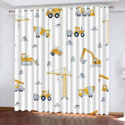 Generisch Verdunklungsvorhänge Kinderzimmer Mädchen Jungen,Kinder Vorhang Blickdicht Bagger 2 Stück Mit Ösen,Vorhang Verdunkelung Thermo Schlafzimmer,Traktor LKW Gardinen,140X160Cm,A1