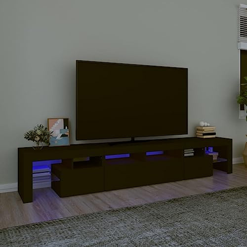 IKAYAA TV Schrank mit led TV Schrank 200cm lang TV lowboard TV Board Holz Fernseher Tisch modern TV Tisch TV Board Fernsehschrank für das Wohnzimmer -Schwarz-230 x 36.5 x 40 cm