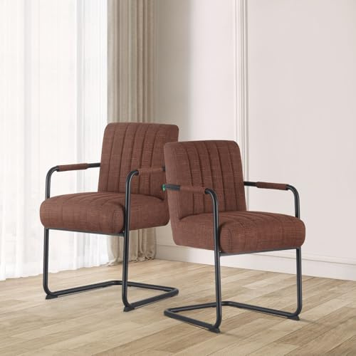 DUBI Möbel Esszimmerstuhl Ben 2er Set, Freischwinger Armlehnenstuhl Polsterstuhl für Küche, Wohnzimmer, Esszimmer, Büro, Modern Industrial Design, Kakaobraun, Metall, 21106-BJ44-2