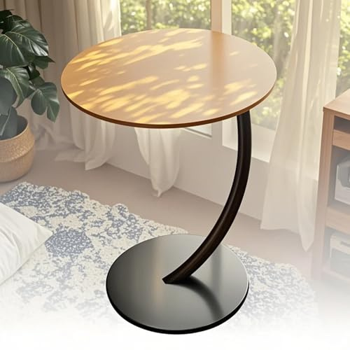 Table Basse en Forme de C, Table Basse Ronde, Table d'appoint en Bois, Petite Table pour Canapé avec Cadre en métal, Facile à assembler, pour Salon, Chambre, Balcon, 60 x 38 cm (Couleur du bois)