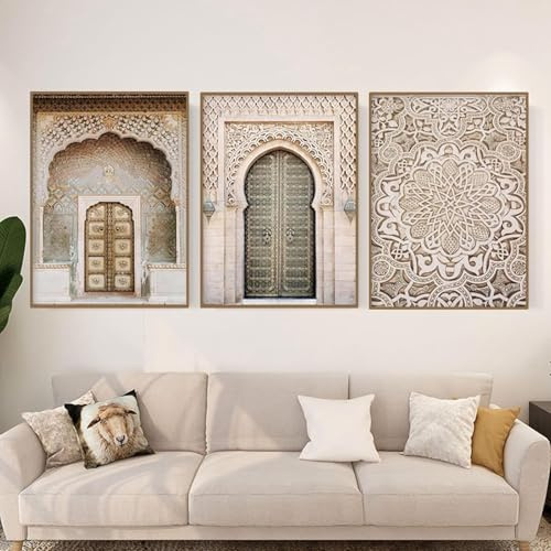 MHLCMG Leinwand Malerei Islamische Architektur Moschee Beige Bilder Wandkunst Poster Kunstdruck Kein Rahmen Bild Wand Wohnzimmer Schlafzimmer Dekor (3X30X40CM)