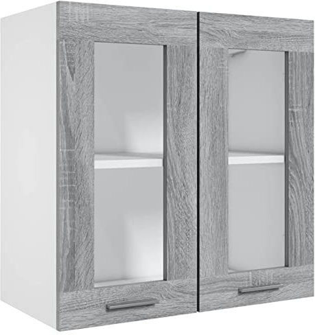 Tidyard Hängeglasschrank Hängeschrank Küchenschrank Küchenzeile Küchenmöbel Wandschrank Einbauküche Schrank Aufbewahrungsschrank Küchenhängeschränke Grau Sonoma 60x31x60 cm Holzwerkstoff