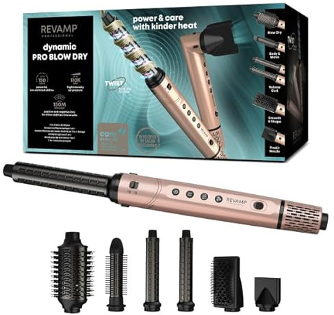 REVAMP Dynamic Radiance Airstyler 7-in-1 - Föhnen, Volumen, Glätten | Bürstenloser Motor, Multistyler, Warmluftbürste, 6 Aufsätze, Beauty-Tasche, für lange Haare
