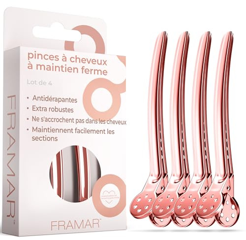 FRAMAR Haarspangen mit enger Spannung in Roségold, 4er-Set, professionelle Haarspangen für Damen, Haarklammern zum Stylen, Pince À Cheveux, Metall Rose Gold