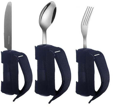 Cubertería adaptativa para ancianos – 3 cubiertos adaptativos para | temblores de mano – Juego de utensilios adaptativos con mango antideslizante para discapacidad