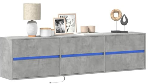 LXYZWRW Centres de divertissement et meubles TV, meuble TV mural avec LED béton, gris, 180 x 31 x 45 cm