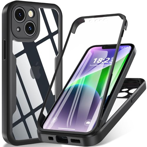 Hensinple für iPhone 13 Mini Hülle 5,4 Zoll, Handyhülle iPhone 13 Mini Mit Eingebautem Displayschutz, 360 Stoßfest Case Outdoor Cover Schutzhülle für iPhone 13 Mini-Schwarz