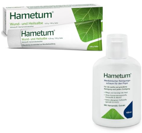 Hametum Set medizinischer Reinigungsschaum 100 ml + Wund- & Heilsalbe 100g | Sanfte & gründliche Reinigung des Popos bei Hämorrhoiden-Beschwerden, einfach auf Toilettenpapier auftragen, für unterwegs