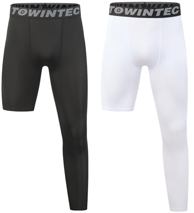 Towintec Unga barn kompressionsbyxor atletiska Capris-leggings i en funktionell andningsbar sport för barn basket snabbtorkande baslager för gym sport fotboll, Svart + vit, 6 años