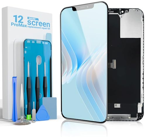 Écran pour iPhone 12 Pro Max 6,7 LCD Remplacement Écran Tactile Numériseur | COF Full HD, tactile précis, haute luminosité, Face ID compatible, kit réparation, verre protecteur, ruban adhésif inclus