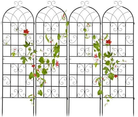 GOPLUS Juego de 2/4 Espalderas de Jardín para Plantas Trepadoras, Espaldera para Plantas 1.8M/2.2M Metal Galvanizado, Espaldera Decorativa para Plantas, Hortalizas, Flore (Negro,Alt. 180 cm)