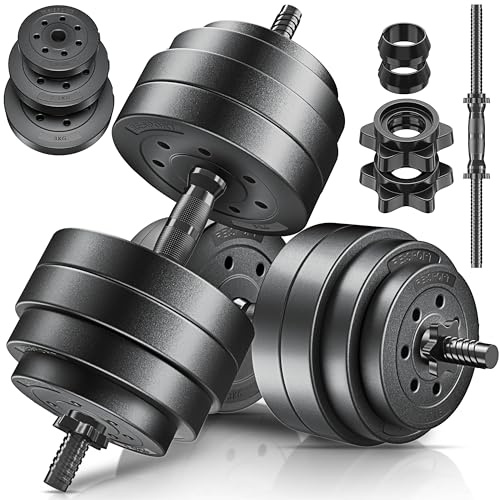 RE:SPORT Set di 2 manubri regolabili 15/20/30/40 kg | Manubri con pesi e 4 chiusure a stella | Manubri fitness per costruzione muscolare, allenamento e casa