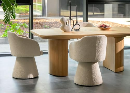 Imebel Table à Manger Extensible 200–300 cm – Design Moderne T71 – Plateau plaqué chêne – Pieds rainurés plaqués – Table Ovale pour Salle à Manger – Style scandinave Moderne