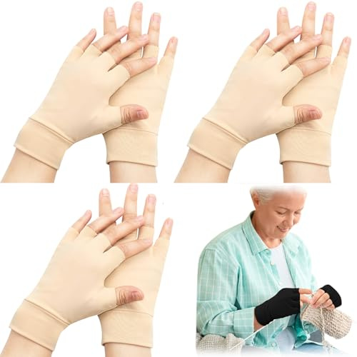 Yearntown 3 Pairs Elderly Skin Thin Protector Gloves Tone Fingerless Gloves Bruise Abrasion Protective to Cover Bruising, Skin Tone, XL