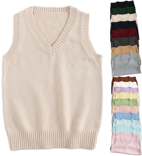 Gilet in maglia ultra morbido da donna con scollo a V, Gilet in maglia da donna Autunno Inverno casual in cotone senza maniche, maglioni a tinta unita a pullover, Top da donna senza maniche, Albicocca