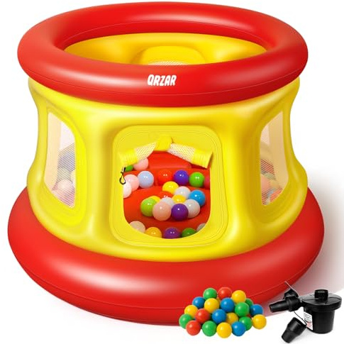QRZAR 3-in-1 Inflatable Bounce House for Toddlers Under 4, Beautiful & Safe Bouncer with Ball Pit & Trampoline, Indoor/Outdoor Play Yard with Air Pump