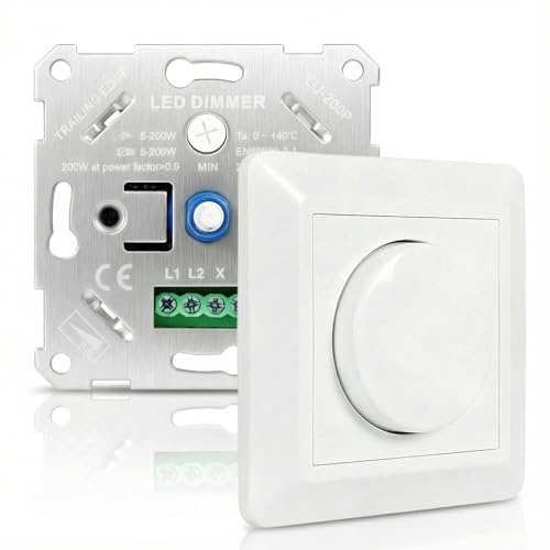 Dimmer Schalter LED Dimmer 220-240V Dimmschalter für Led Lampen 5-200W, Unterputz Lichtschalter Dimmbar Drehdimmer inkl, für led lampen,Glühlampe und Halogenlampe, Cremeweiß