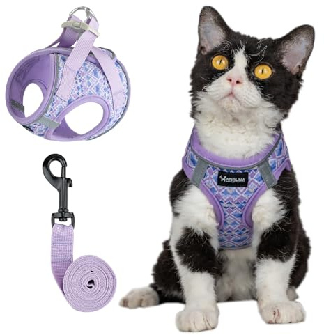 Arblina Kattsele, mjukt och ventilerande kattsel-set med reflektion, lätt kattsele som inte går sönder med 1,5 m kattkoppel, lila XS
