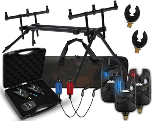 Angel-Berger Magic Baits Luxus Rod Pod mit Funkbissanzeiger Set Tasche Rutenauflagen Bite Indicator Carp Rodpod Rutenständer Rutenhalter