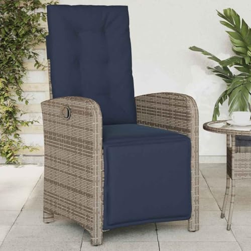 Fangmaliuyun Poly Rattan Gartensessel verstellbar Marineblau 57x61x93 cm Sitzkissen mit abnehmbarem Bezug Stahlrahmen Modernes Design für Garten Terrasse Balkon