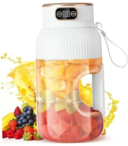 Exprimidor portátil 1200 ml 2 en 1 licuadora portátil con pantalla digital licuadora exprimidora recargable por USB con agarre ergonómico para batidos y jugos